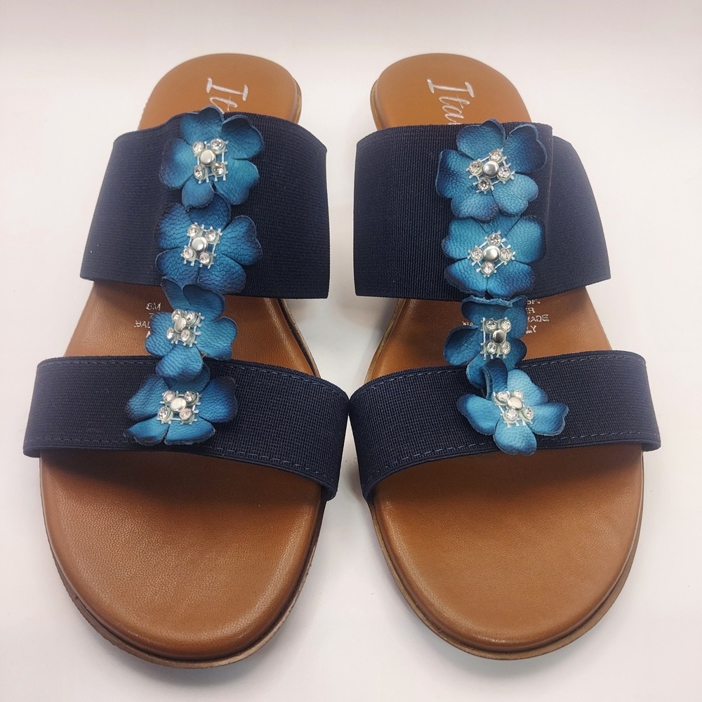 Italiana by‎ Italian Shoemakers Blue Flower Embellished Slide Sandals - Size 8M